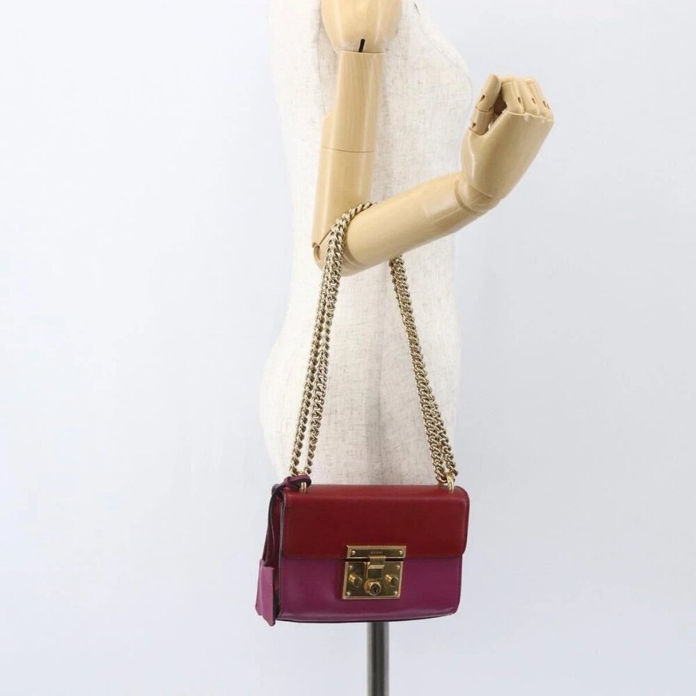 GUCCI Shoulder Bag Leather Red Gold 409487 Auth ka847